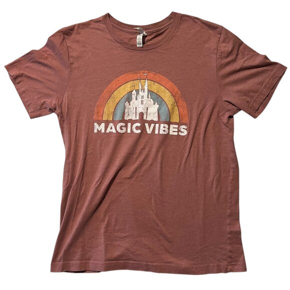 Bella Canvas "Magic Vibes" Disney Castle‎ T-Shirt Women's L Pink Casual Summer - Picture 1 of 7